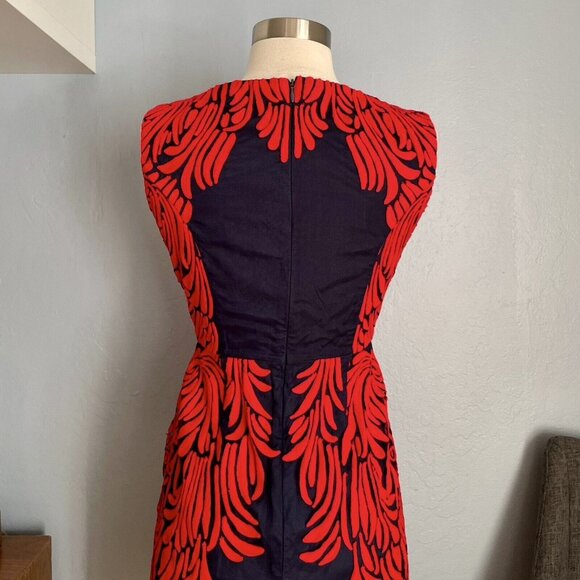 Anthropologie Pankaj & Nidhi Spice Tree Embroidered Sheath Dress Navy Red - Picture 6 of 12